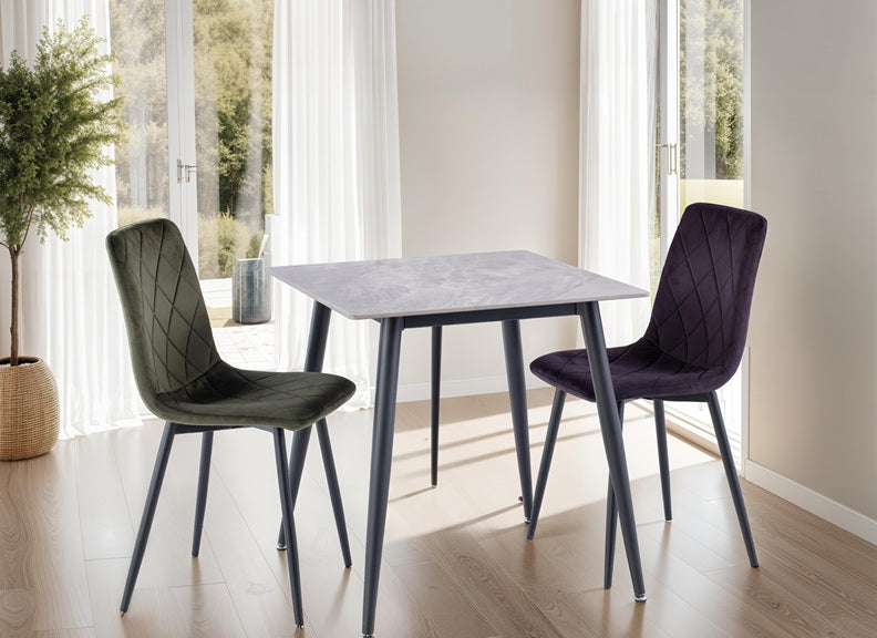 Lavina Grey Table W/Bella Green, Bella Aubergine Chairs