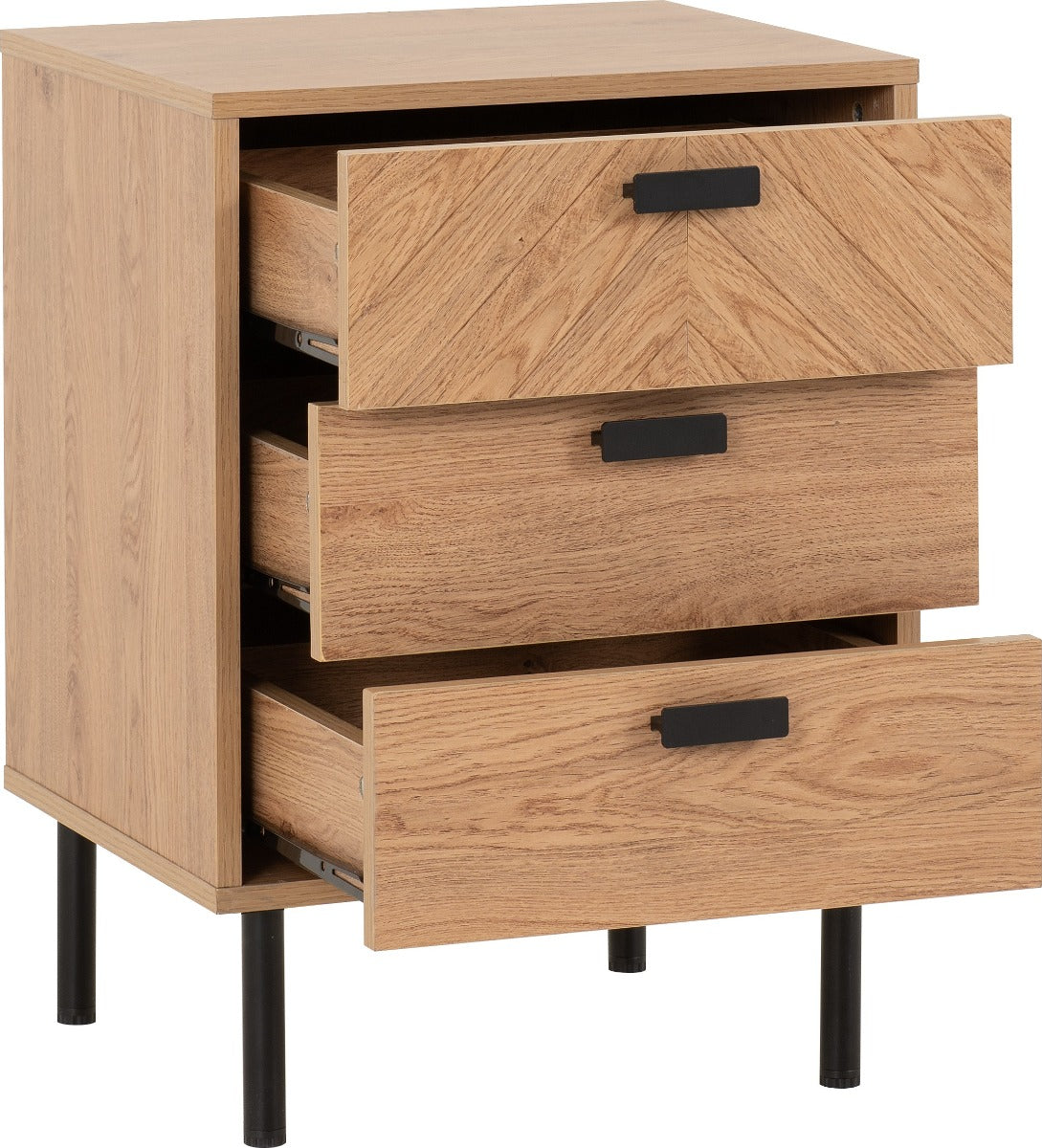 Leon 3-Drawer Bedside Table in Medium Oak Effect