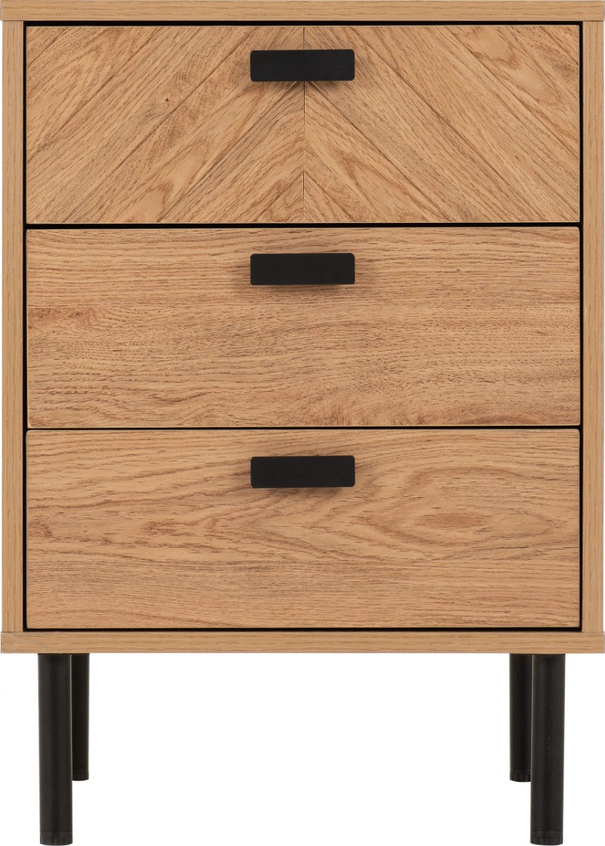 Leon 3-Drawer Bedside Table in Medium Oak Effect