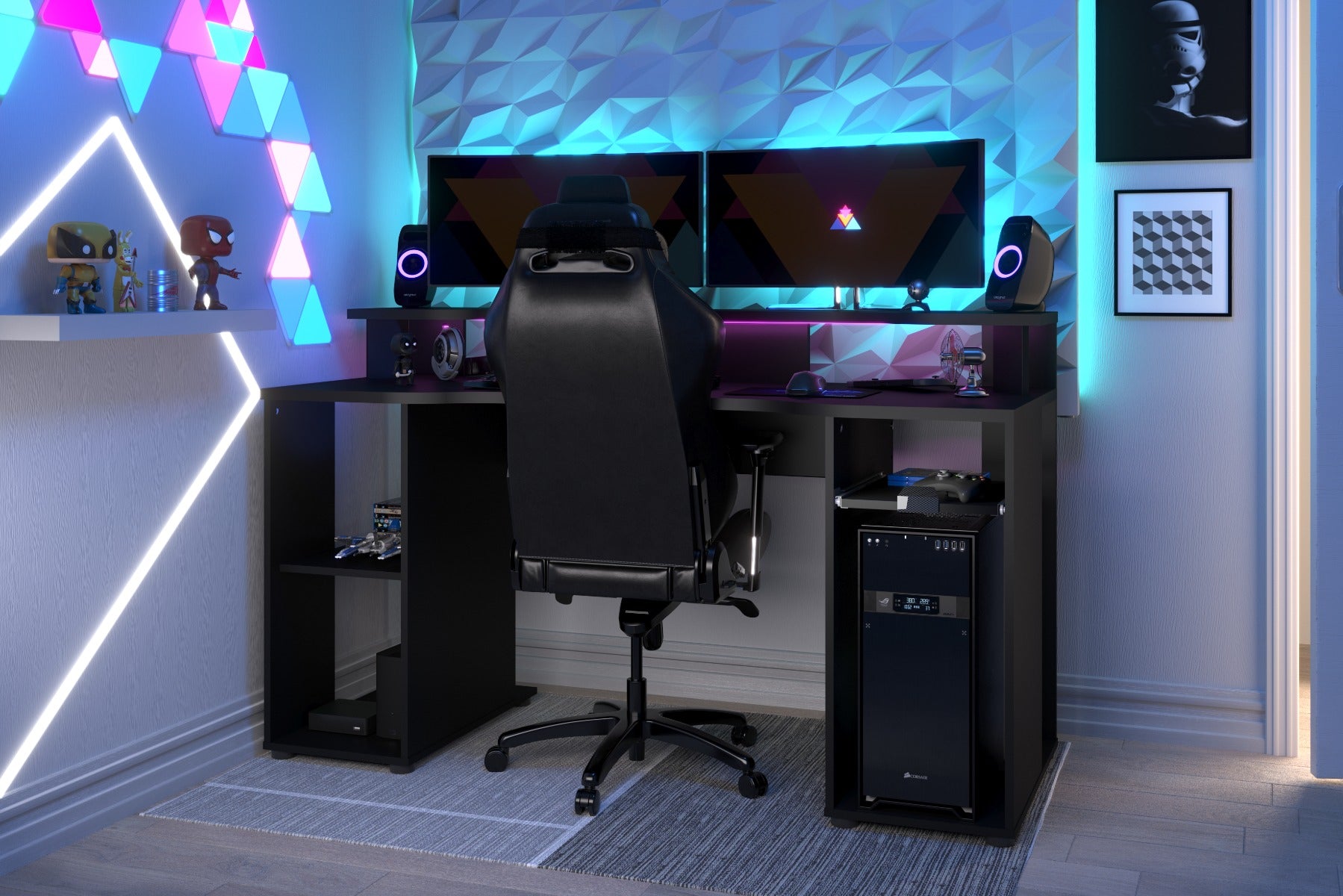 Level Gaming Desk in Dark Grey and Black - Sleek and Modern Design