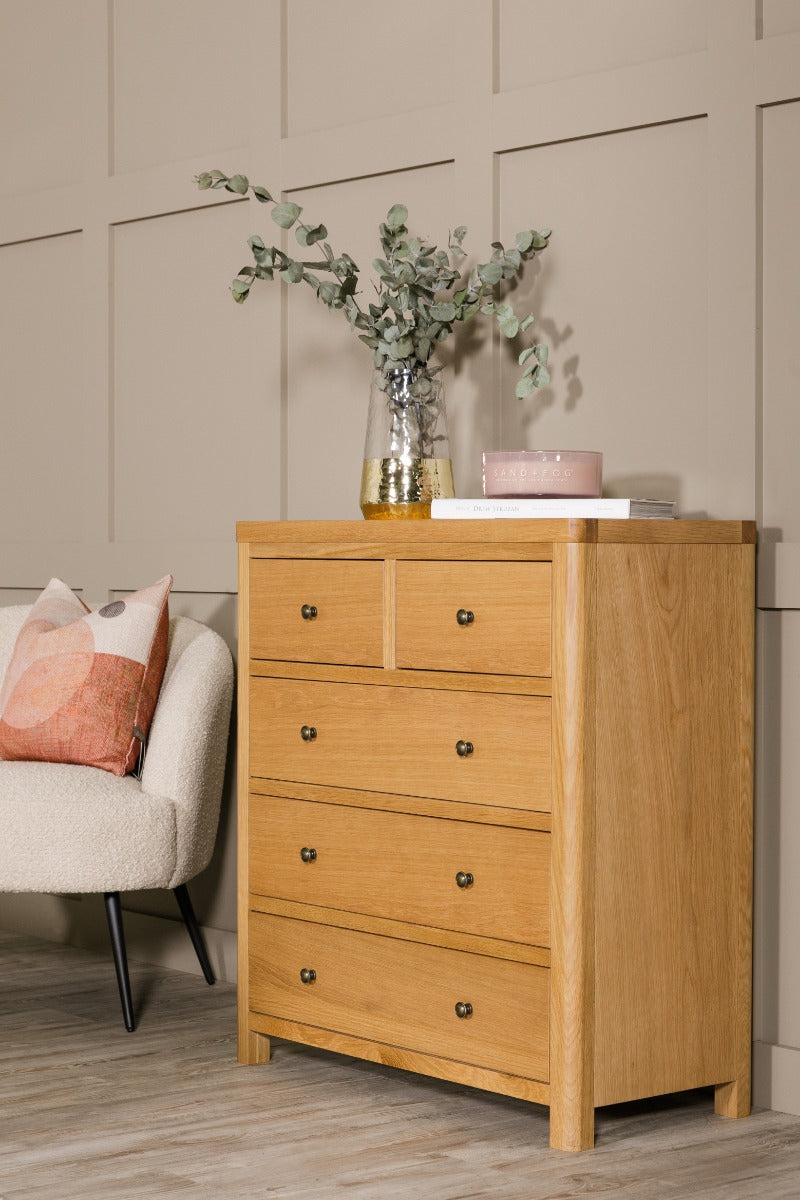 Renata Tall Chest-5 drawer - Oak Natural