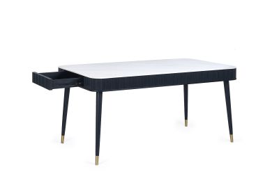 Louis Black Fluted Stone Top Dining Table with Drawers: A Luxurious Centerpiece for Memorable Gatherings by Homeline Furniture (Free Nationwide Delivery in 3-5 Weeks)