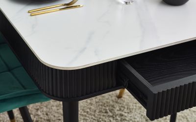 Louis Black Fluted Stone Top Dining Table with Drawers: A Luxurious Centerpiece for Memorable Gatherings by Homeline Furniture (Free Nationwide Delivery in 3-5 Weeks)