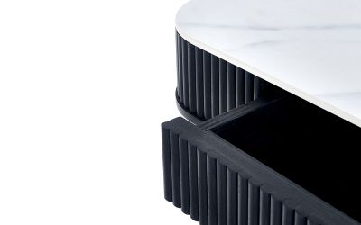 Louis Black Fluted Stone Top Dining Table with Drawers: A Luxurious Centerpiece for Memorable Gatherings by Homeline Furniture (Free Nationwide Delivery in 3-5 Weeks)