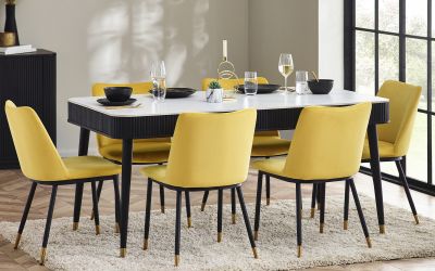 Louis Black Fluted Stone Top Dining Table with Drawers: A Luxurious Centerpiece for Memorable Gatherings by Homeline Furniture (Free Nationwide Delivery in 3-5 Weeks)