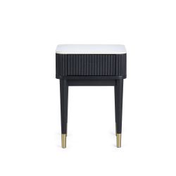 Louis Black Fluted Stone Top Lamp Table with Drawers: Sophisticated Elegance Meets Practicality by Homeline Furniture (Free Nationwide Delivery in 3-5 Weeks)
