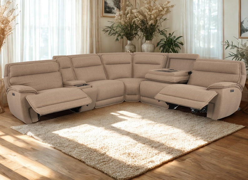Louise Fabric Sectional Powered Corner Sofa – Polyester Electric Reclining Couch With Options