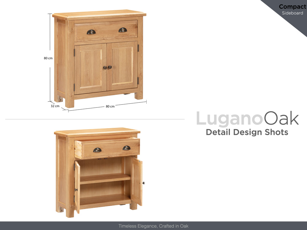 Lugano Oak Compact Sideboard - Stylish and Space-Saving Storage Solution