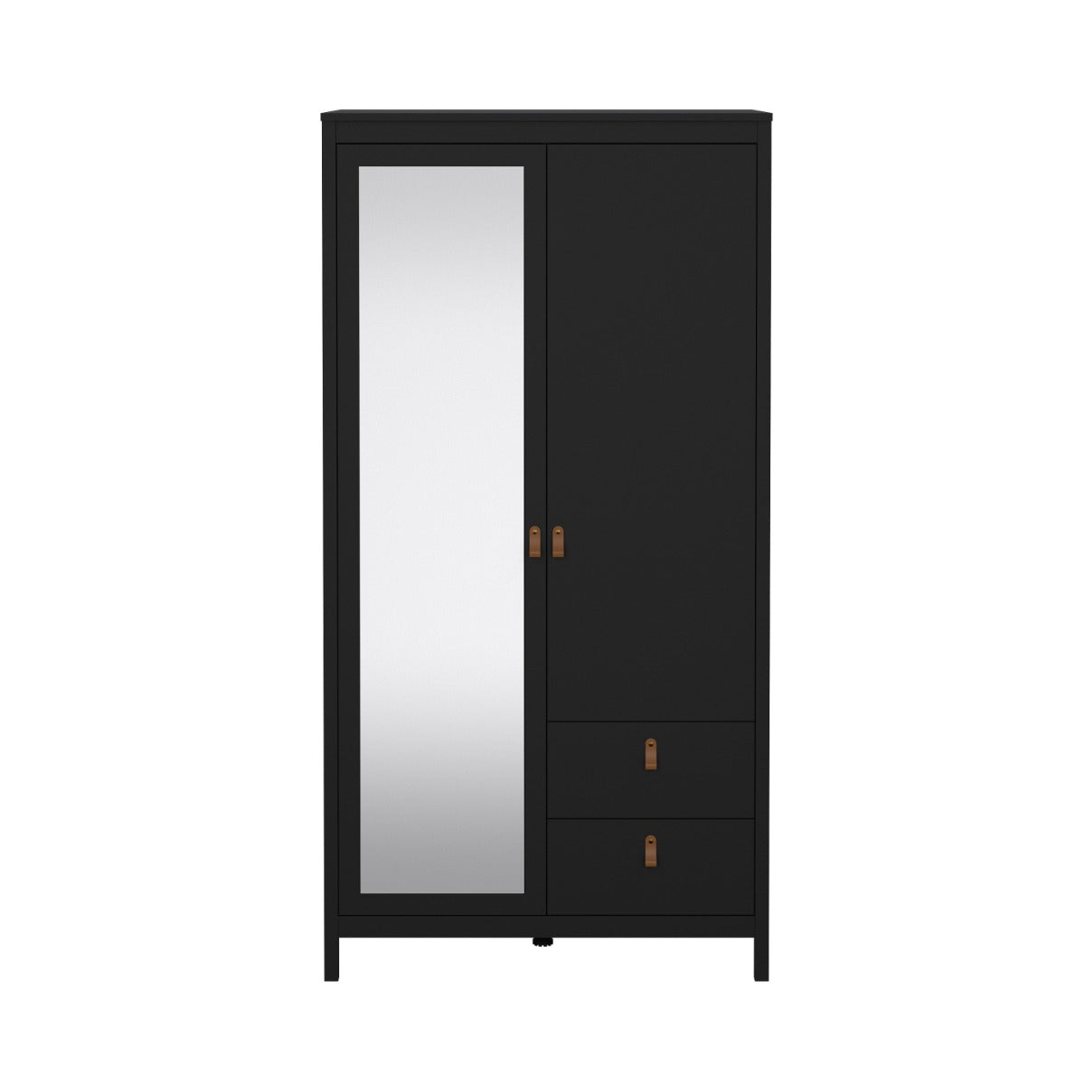 Madrid Wardrobe with 1 door + 1 mirror door + 2 drawers - Black