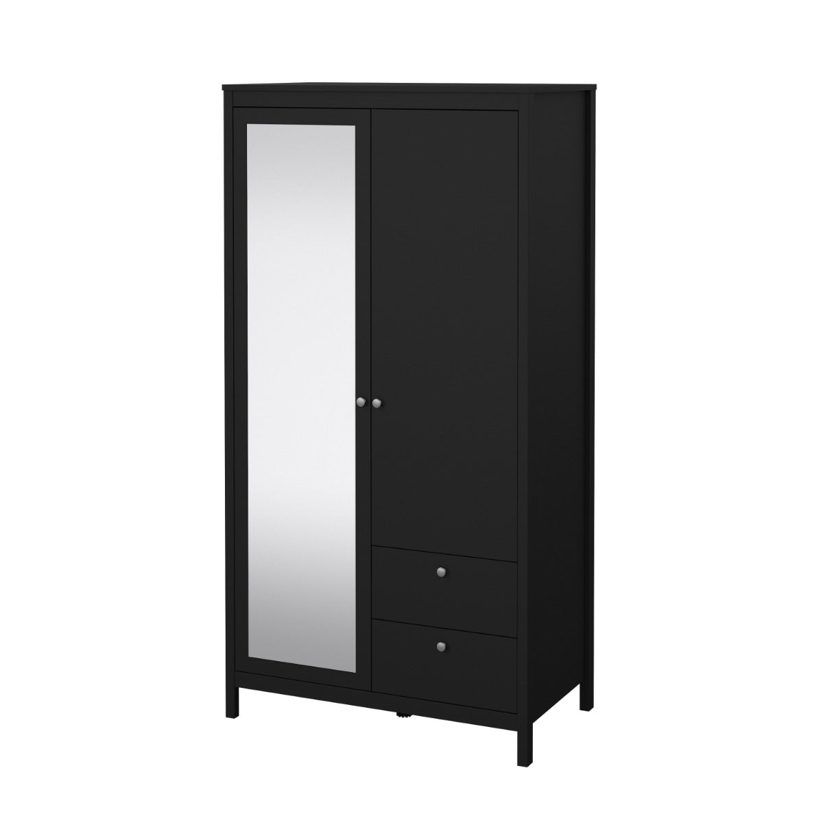 Madrid Wardrobe with 1 door + 1 mirror door + 2 drawers - Black