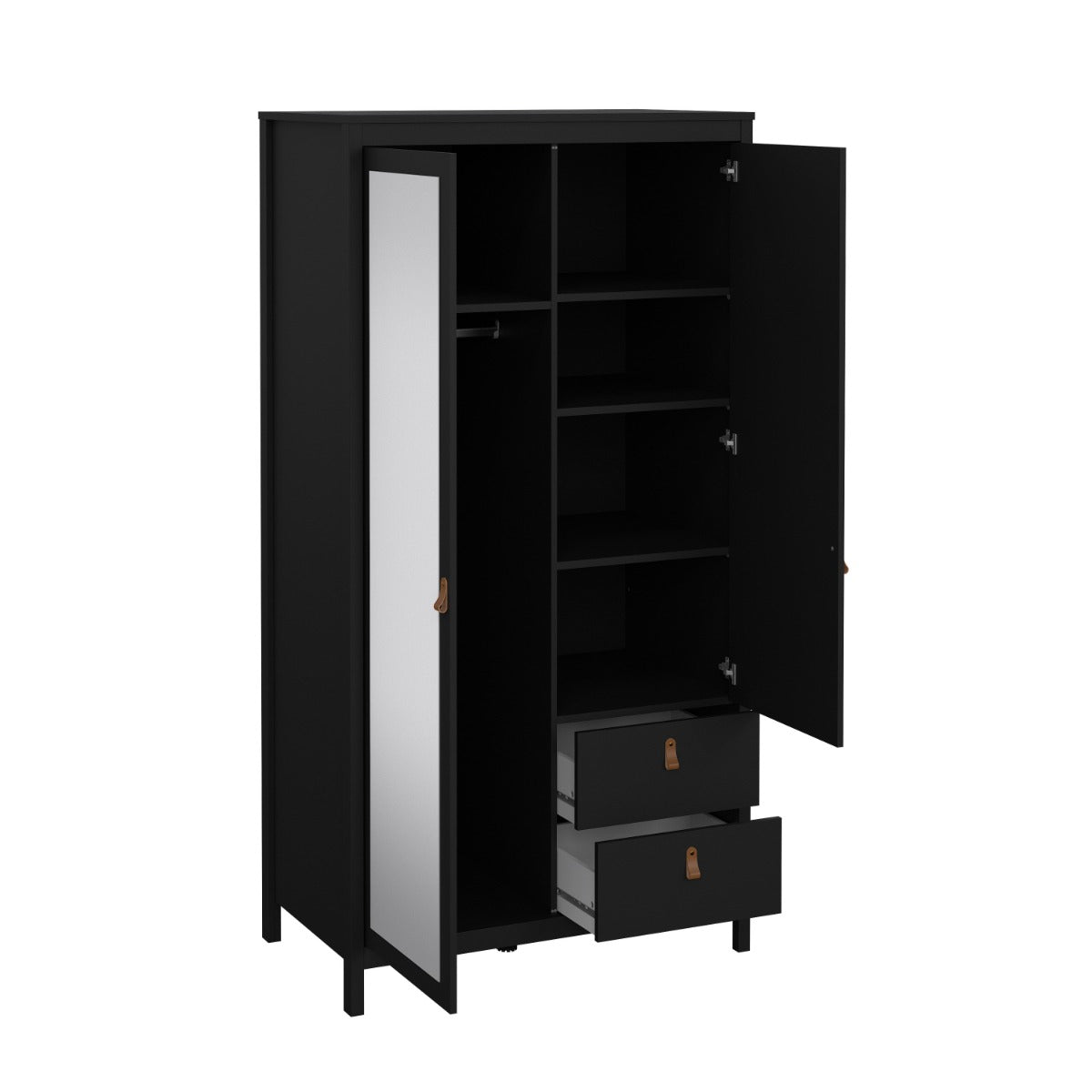 Madrid Wardrobe with 1 door + 1 mirror door + 2 drawers - Black