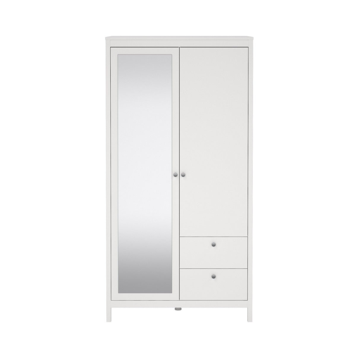 Madrid Wardrobe with 1 door + 1 mirror door + 2 drawers - White