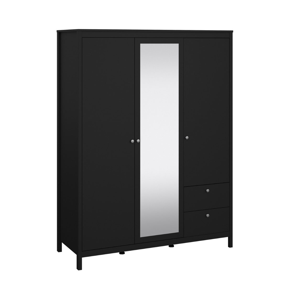 Madrid Black Wardrobe with 2 Doors, Mirror Door, and 2 Drawers