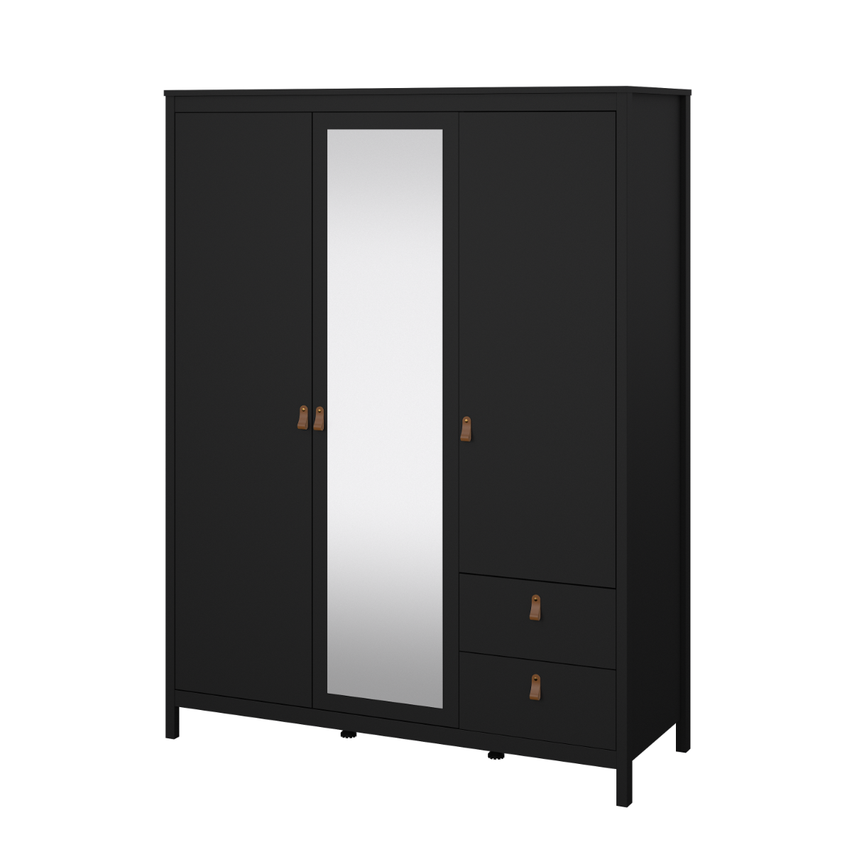Madrid Black Wardrobe with 2 Doors, Mirror Door, and 2 Drawers