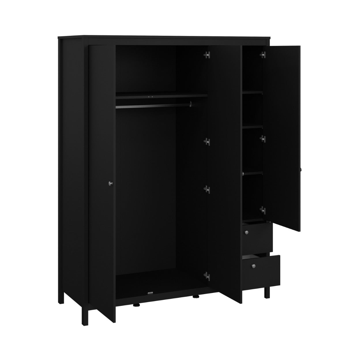 Madrid Black Wardrobe with 2 Doors, Mirror Door, and 2 Drawers