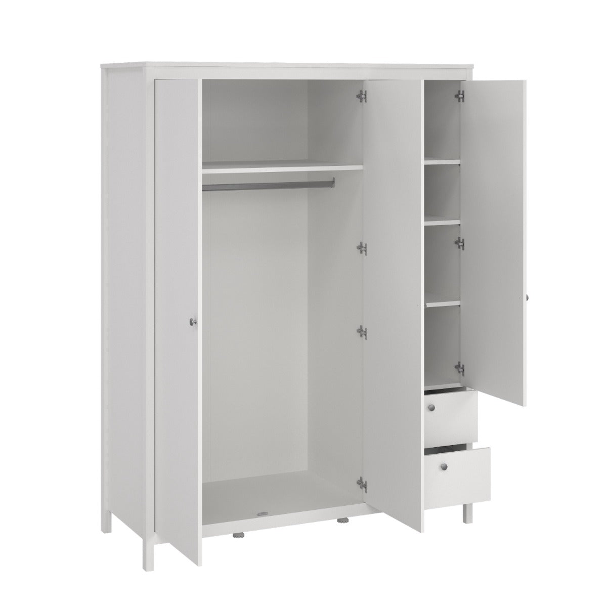 Madrid White Wardrobe with 2 Doors, 1 Mirror Door, and 2 Drawers