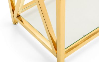 Miami Console Table – Gold Frame with Tempered Glass Shelf