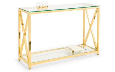 Miami Console Table – Gold Frame with Tempered Glass Shelf