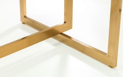 Minori Dining Table – Luxurious Glass Top with Gold Geometric Legs