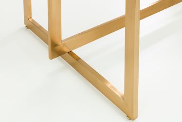 Minori Dining Table – Luxurious Glass Top with Gold Geometric Legs