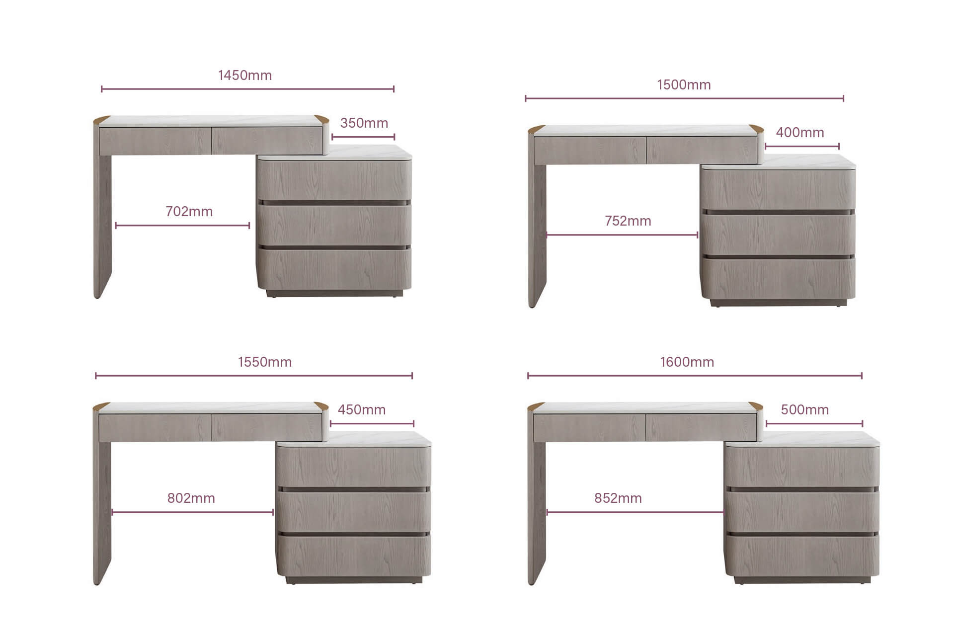 Mondello Dressing Table with 5 Drawer Chest
