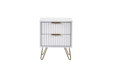 Murano 2 Drawer Bedside Table - Matte White | Chic Design with Brushed Gold Accents