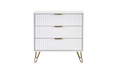 Murano 3 Drawer Chest - Matte White | Chic Design with Gold Accents
