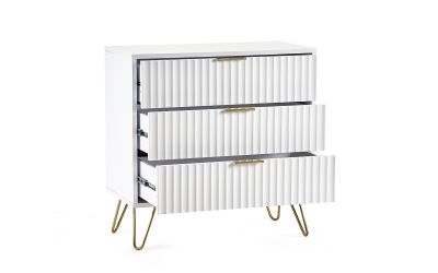 Murano 3 Drawer Chest - Matte White | Chic Design with Gold Accents