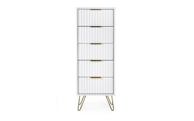 Murano 5 Drawer Tallboy - Matte White | Stylish Storage with Sculpted Front