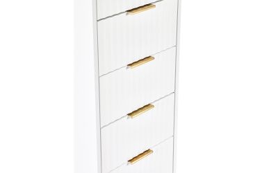 Murano 5 Drawer Tallboy - Matte White | Stylish Storage with Sculpted Front