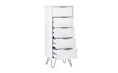 Murano 5 Drawer Tallboy - Matte White | Stylish Storage with Sculpted Front
