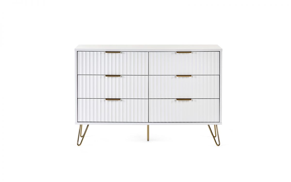 Murano 6 Drawer Chest - Matte White | Stylish Storage with Sculpted Design