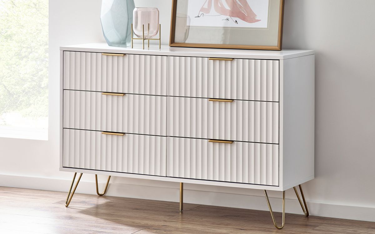 Murano 6 Drawer Chest - Matte White | Stylish Storage with Sculpted Design