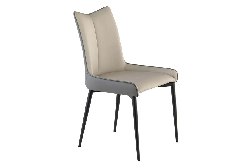Nardo Grey/Light Grey Faux Leather Chair – Elegant Curved Design with Black Powder-Coated Legs