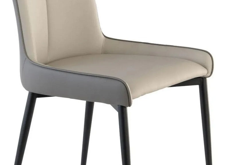 Nardo Grey/Light Grey Faux Leather Chair – Elegant Curved Design with Black Powder-Coated Legs