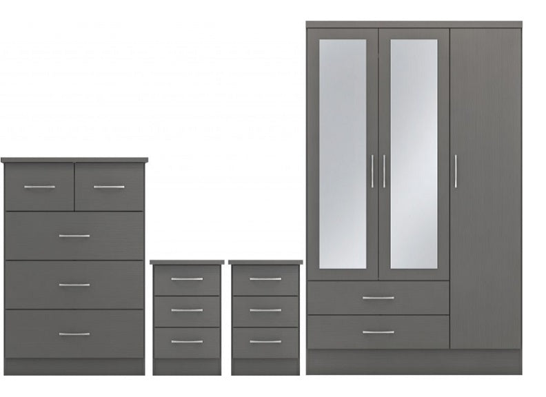 Nevada Full Grey Mirrored Wardrobe Bedroom Set (Pre-order only)