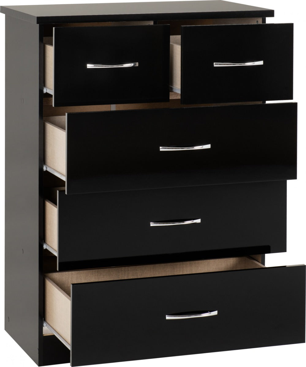 Nevada Black Gloss 3+2 Drawer Chest