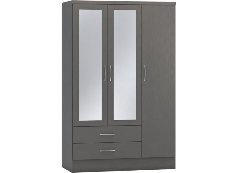 Nevada Full Grey 3 Door Mirrored Wardrobe