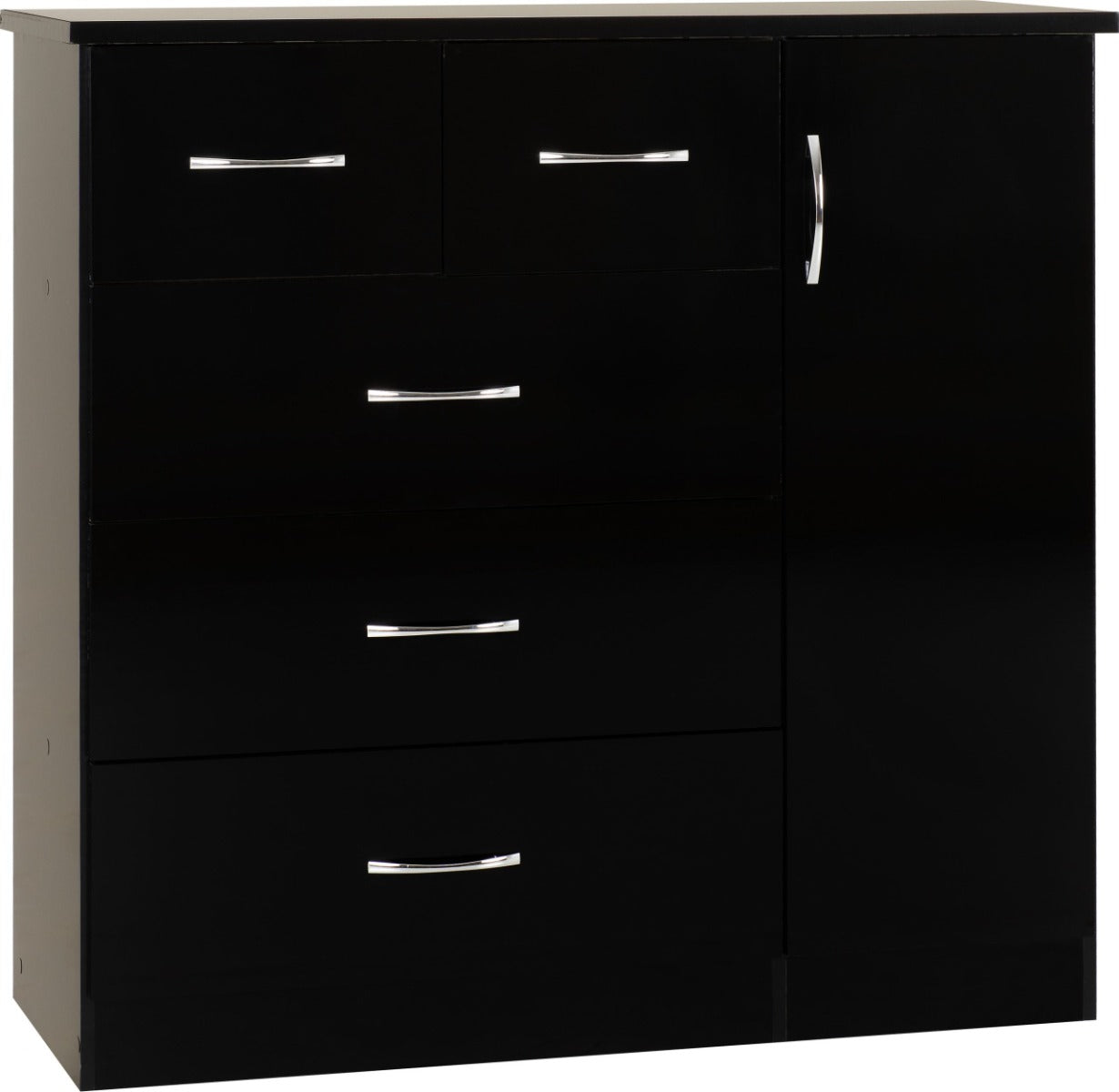 Nevada Black Gloss 5 Drawer Low Wardrobe