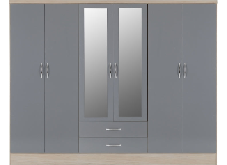 Nevada Grey Six Door Mirrored Robe - front