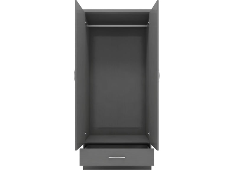 Nevada Full Grey Two Door One Drawer Robe - open