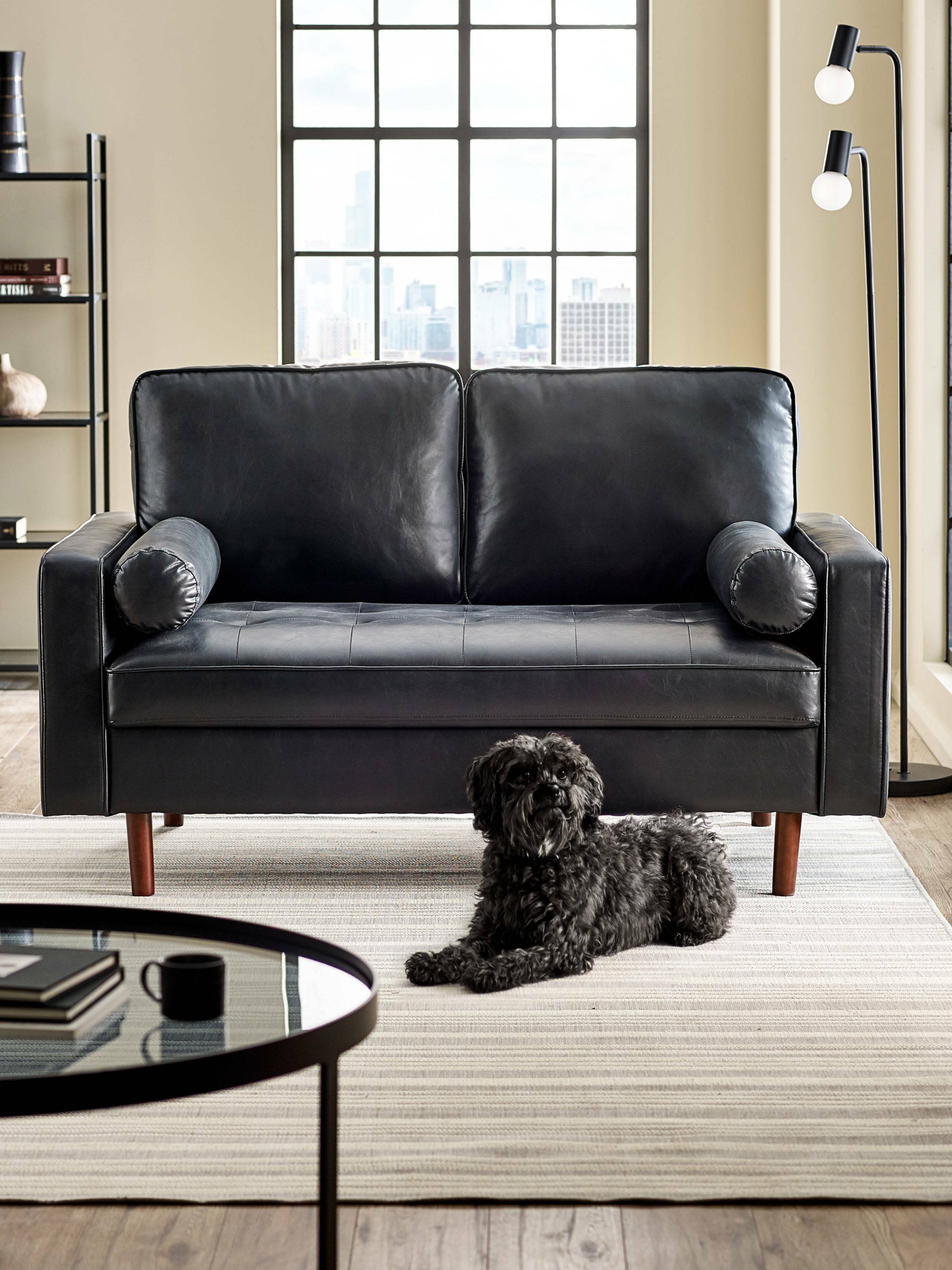 Henley Black Faux Leather 2 Seater Sofa