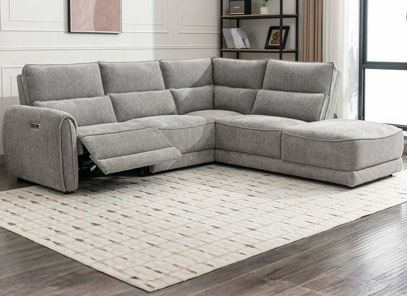 Nora Grey Fabric Powered Sectional Sofa with Chaise (R/LHF Chaise,Wedge,Arm,LHF Rec)– Modern Premium Comfort
