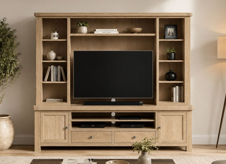 Normandy 2.18 m Hutch Top | Optional Media Stand Top With A Whitewashed Finish
