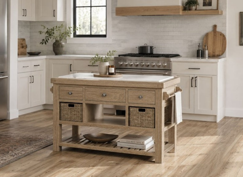 Normandy Large Kitchen Island | Whitewashed Oak Kitchen Stand