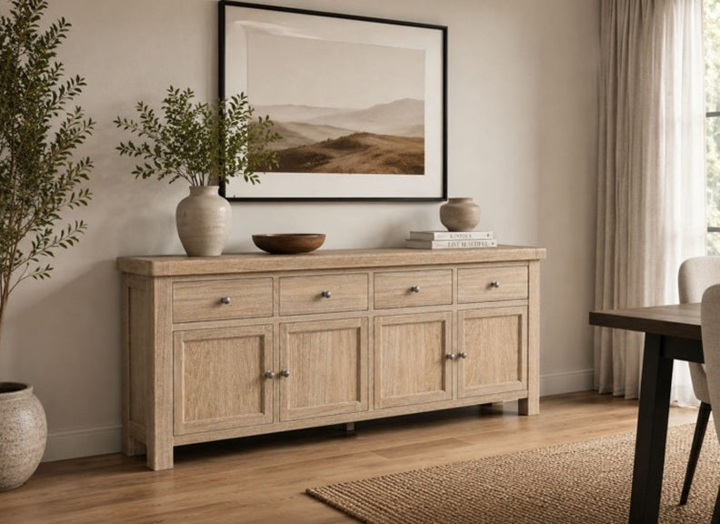 Normandy Extra Large Sideboard | Four Doors With Whitewashed Oak Finish
