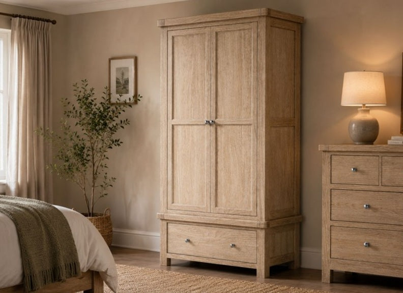 Normandy Two Door Gents Wardrobe | Bedroom Wardrobe In A Whitewashed Finish