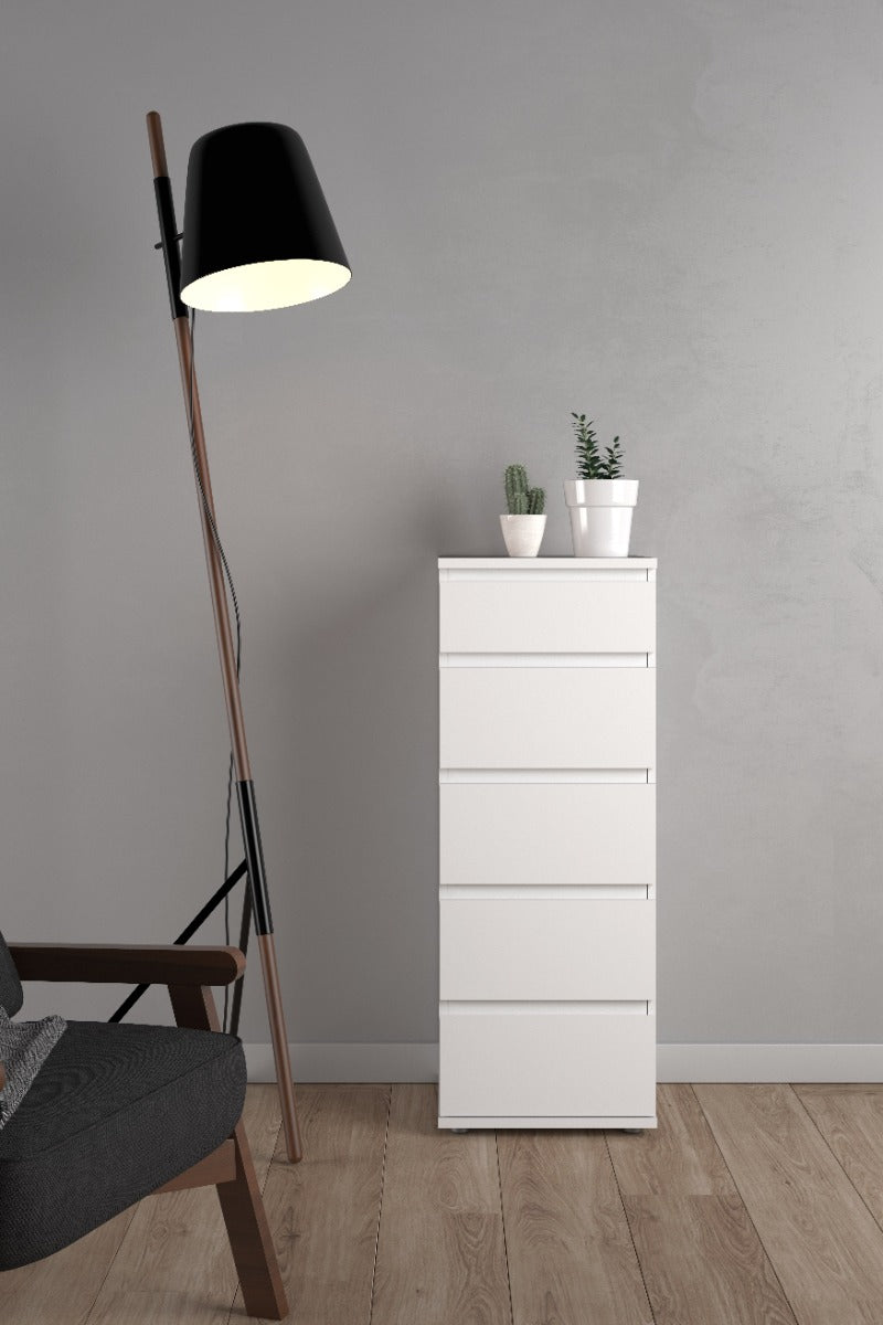 Nova 5 Drawer Narrow Chest - White