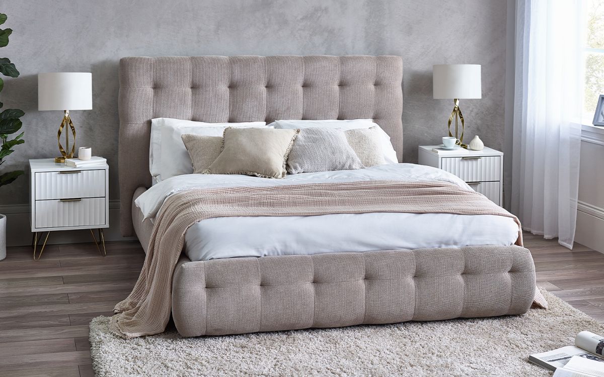 Odette Bed 150cm - Luxurious Light Taupe Upholstery