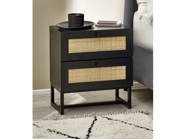Padstow Black Two Drawer Bedside
